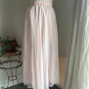Vintage Women’s L Skirt Blush Pink Tulle Midi Skirt Elastic Waist Romantic Sheer